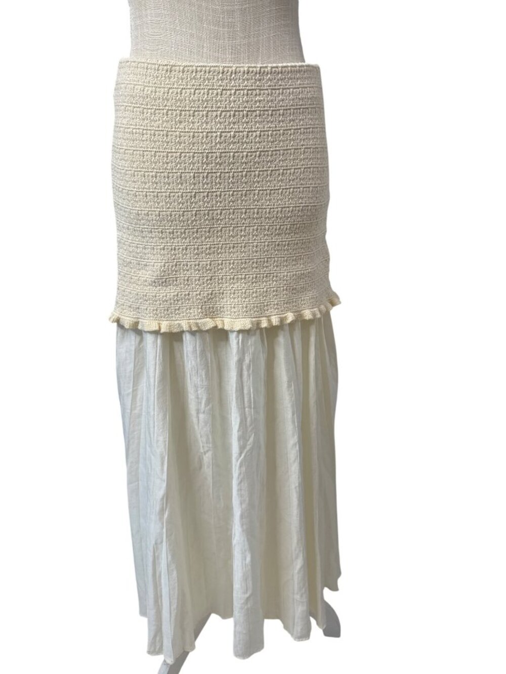 Zara Combined Knit & Ruffle Skirt Cream Boho Chic Size M